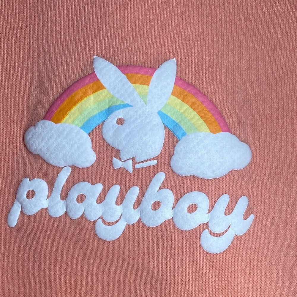 Playboy x PacSun Women’s XS Peach Crewneck Sweatshirt Rainbow Logo Y2K - Picture 3 of 14